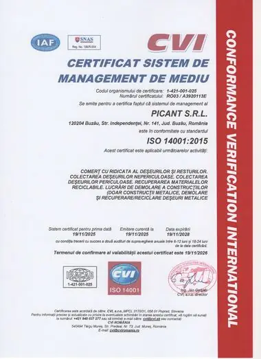 Certificat ISO 14001:2015, în limba română